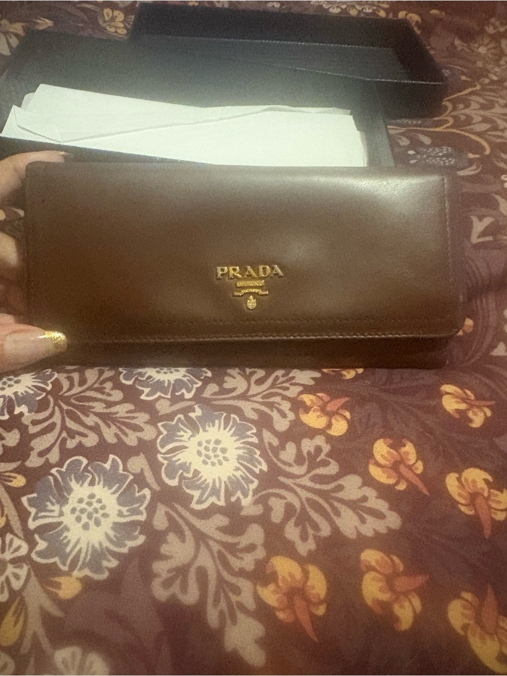 Prada Brown Leather Long Continental Wallet with Gold Logo